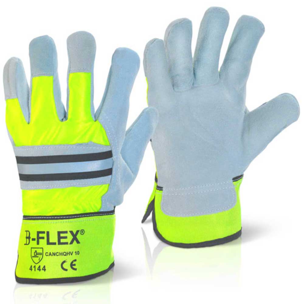 High Visibility Yellow and Grey Fleece Lined Rigger Work Gloves